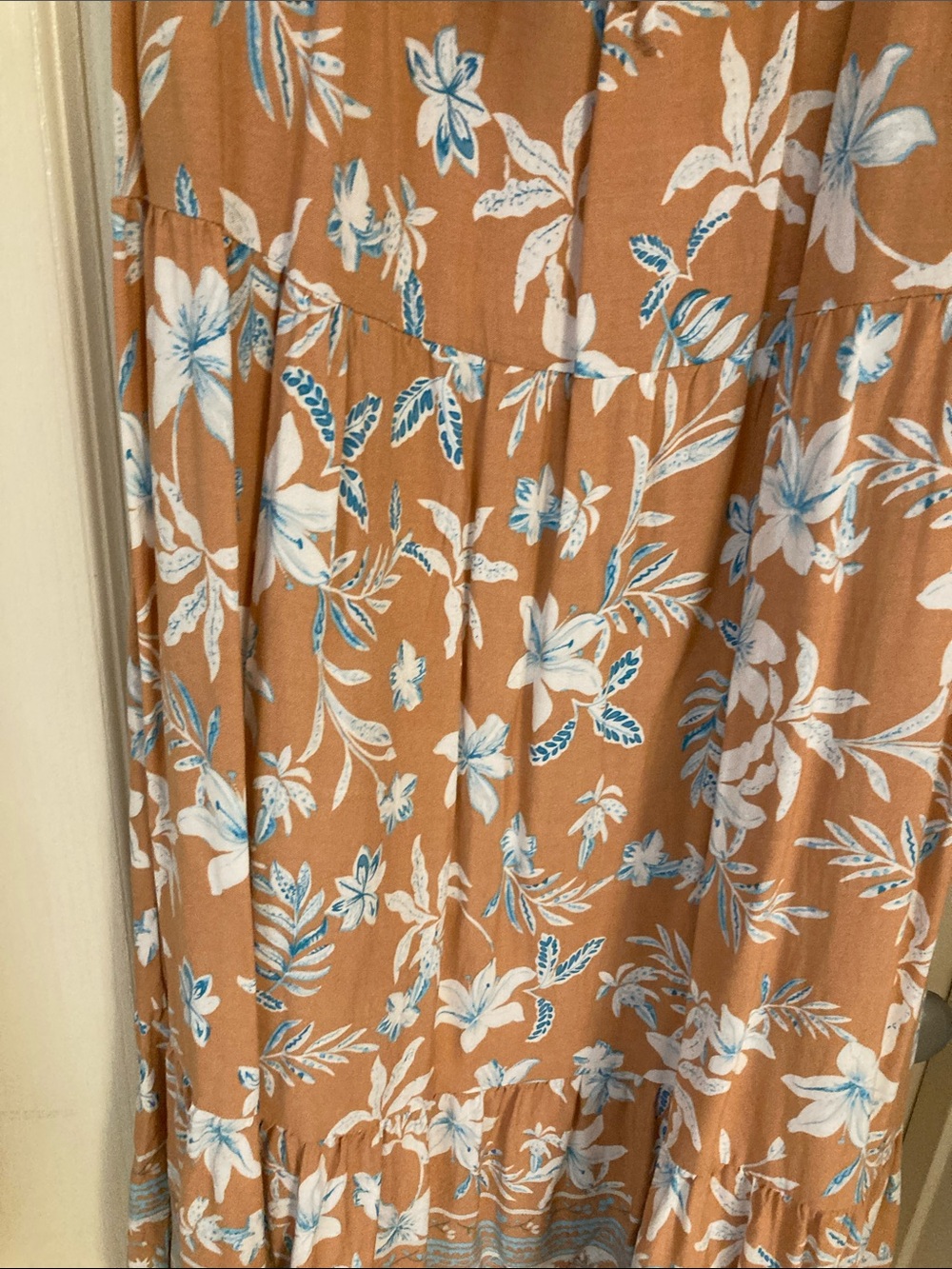 Boho Floral Maxi Skirt in Camel with White & Light Blue Print - Picture 11 of 14